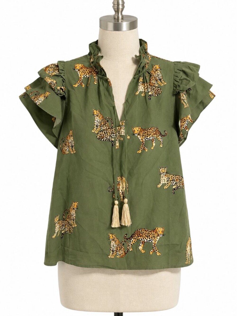 THML Leopard Print Tie Neck Blouse XS NWT